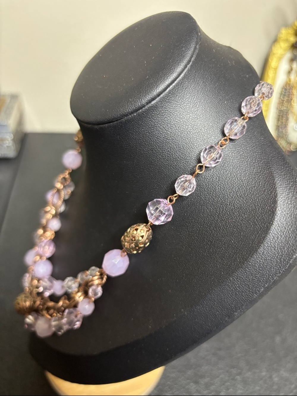 1928 Lavender Bead and Rose Gold-Tone Multi-Strand Necklace - Picture 3 of 7